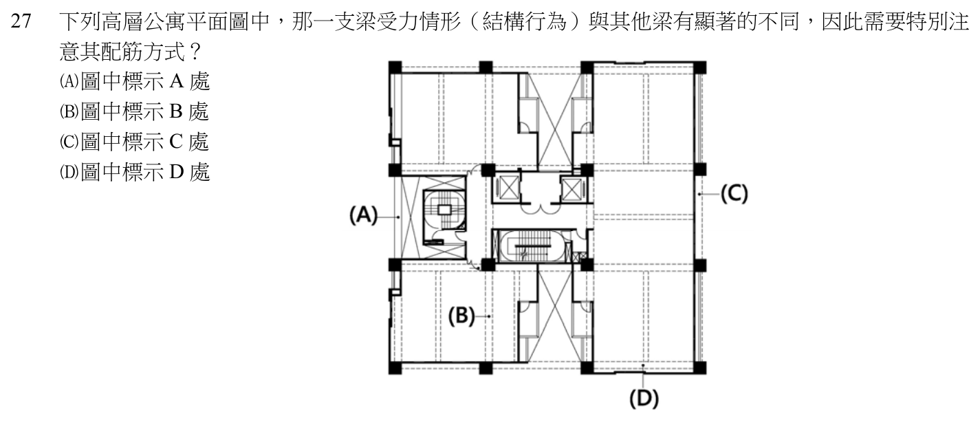 107 年建築師建築構造與施工第 27 題附圖