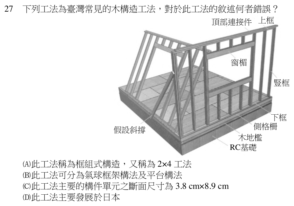 113 年建築師建築構造與施工第 27 題附圖